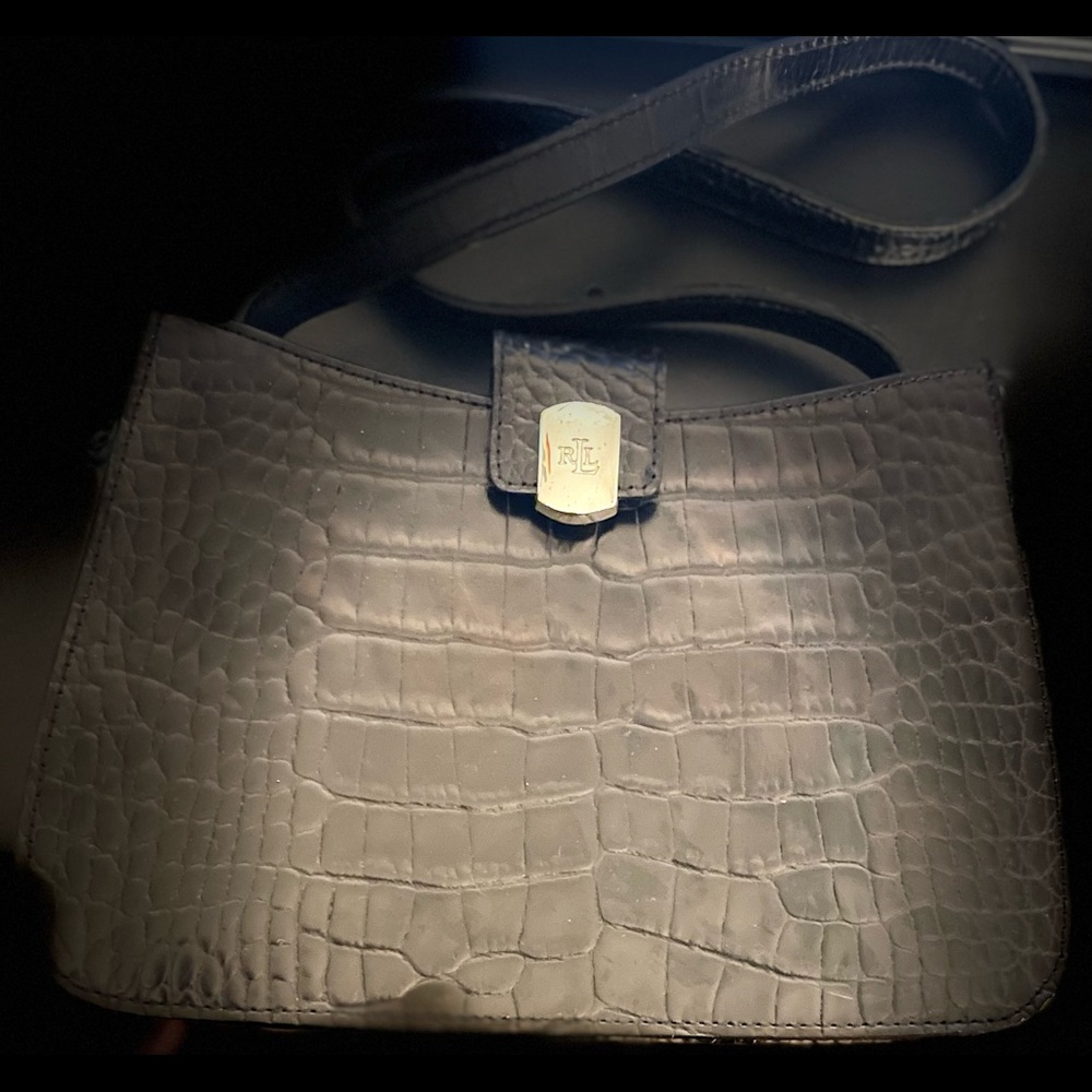 Womens Black Ralph Lauren Embossed crocodile print small clutch bag